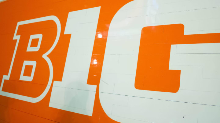 Dec 4, 2012; Champaign, IL, USA; The Big Ten logo displayed on the court before the game between the Western Carolina Catamounts and the Illinois Fighting Illini at Assembly Hall.  Mandatory Credit: Bradley Leeb-USA TODAY Sports