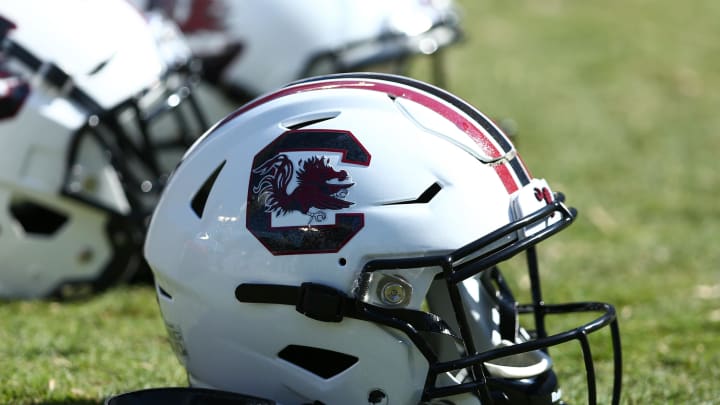 Aug 31, 2019; Charlotte, NC, USA; A South Carolina Gamecocks helmet lays on the field during the second quarter against the North Carolina Tar Heels at Bank of America Stadium. Mandatory Credit: Jeremy Brevard-USA TODAY Sports