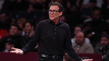 Atlanta Hawks head coach Quin Snyder reacts during the second half against the Brooklyn Nets at Barclays Center