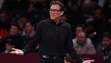 Atlanta Hawks head coach Quin Snyder reacts against the Brooklyn Nets.
