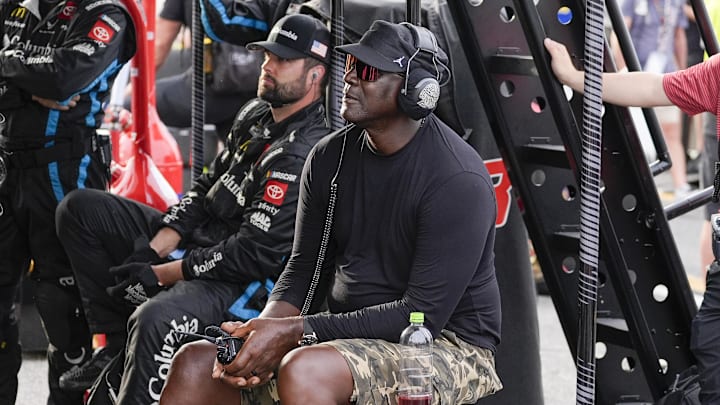 Michael Jordan wore Travis Scott's signature sneakers at Bristol Motor Speedway. Michael Jordan wore Travis Scott's signature sneakers at Bristol Motor Speedway.