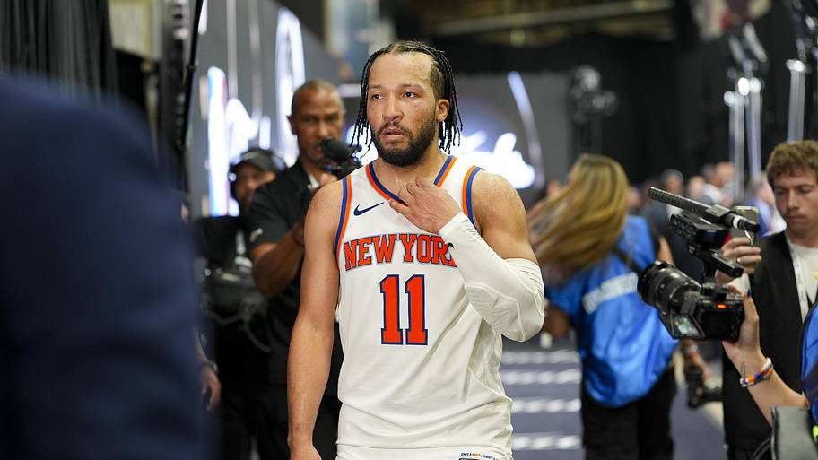 New York Knicks guard Jalen Brunson comes off the court after game one of the 2026 NBA Finals.