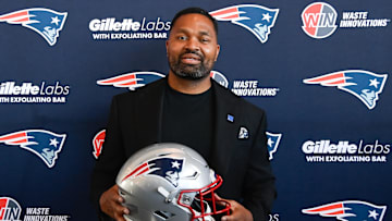 Jan 17, 2024; Foxborough, MA, USA; New England Patriots head coach Jerod Mayo poses for a photo
