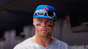 Jul 13, 2025; Bronx, New York, USA; Chicago Cubs second baseman Nico Hoerner (2) prior to the game against the New York Yankees at Yankee Stadium. Mandatory Credit: Gregory Fisher-Imagn Images