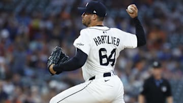Detroit Tigers pitcher Geoff Hartlieb (64) pitches in the eighth inning against the Toronto Blue Jays at Comerica Park.