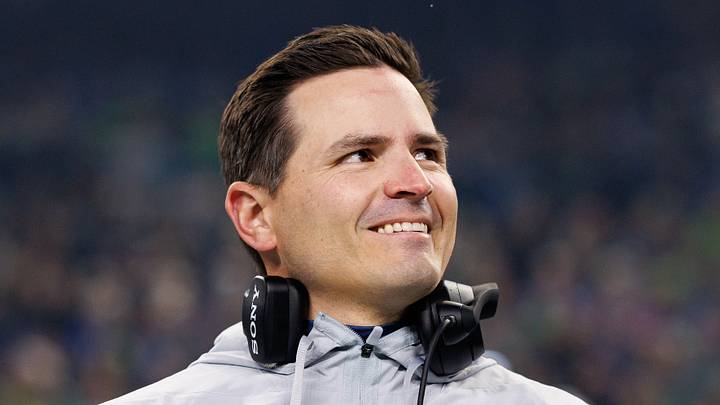 Mike Macdonald of the Seattle Seahawks smiling