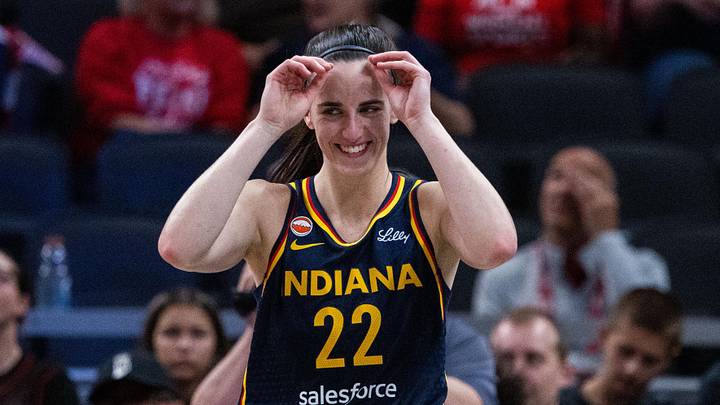 May 17, 2026; Indianapolis, Indiana, USA; Indiana Fever guard Caitlin Clark (22) in the first half against the Seattle Storm at Gainbridge Fieldhouse. Mandatory Credit: Trevor Ruszkowski-Imagn Images