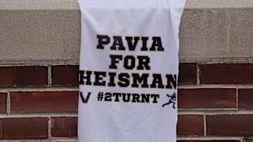 Vanderbilt quarterback Diego Pavia family members and friends hang a towel during in the stands before the start of the Tennessee game at Neyland Stadium in Knoxville, Tenn., Saturday, Nov. 29, 2025.