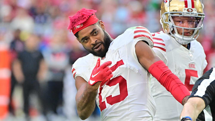San Francisco 49ers wide receiver Jauan Jennings was the team's leading receiver in 2024. San Francisco 49ers wide receiver Jauan Jennings was the team's leading receiver in 2024.