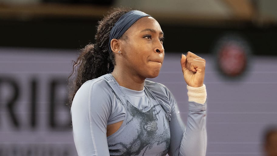 Coco Gauff celebrates winning a French Open quarterfinal match. | Susan Mullane-Imagn Images