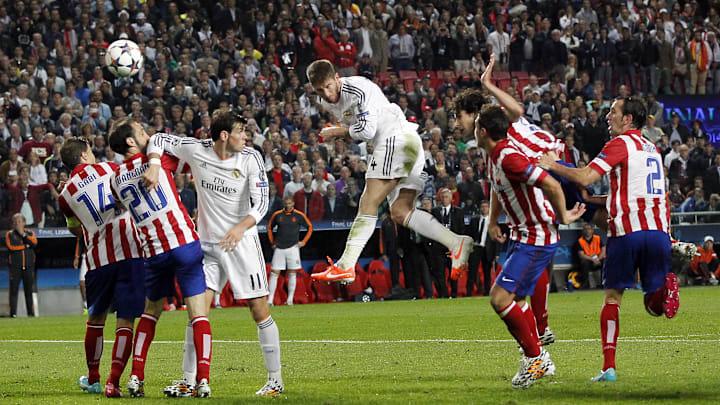 Sergio Ramos (middle) scored one of the most famous goals in Real Madrid history in the 93rd minute of the 2014 Champions League final.
