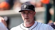 Detroit Tigers pitcher Tarik Skubal (29) high-fives teammate in the dugout after pitching sixth inning against Cleveland Guardians at Comerica Park in Detroit on Thursday, Sept. 18, 2025.