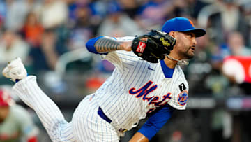New York Mets pitcher Sean Manaea (59). Delivers a pitch in the first inning, Tuesday, August 26, 2025.