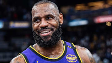Los Angeles Lakers forward LeBron James (23) after the game against the Indiana Pacers at Gainbridge Fieldhouse.