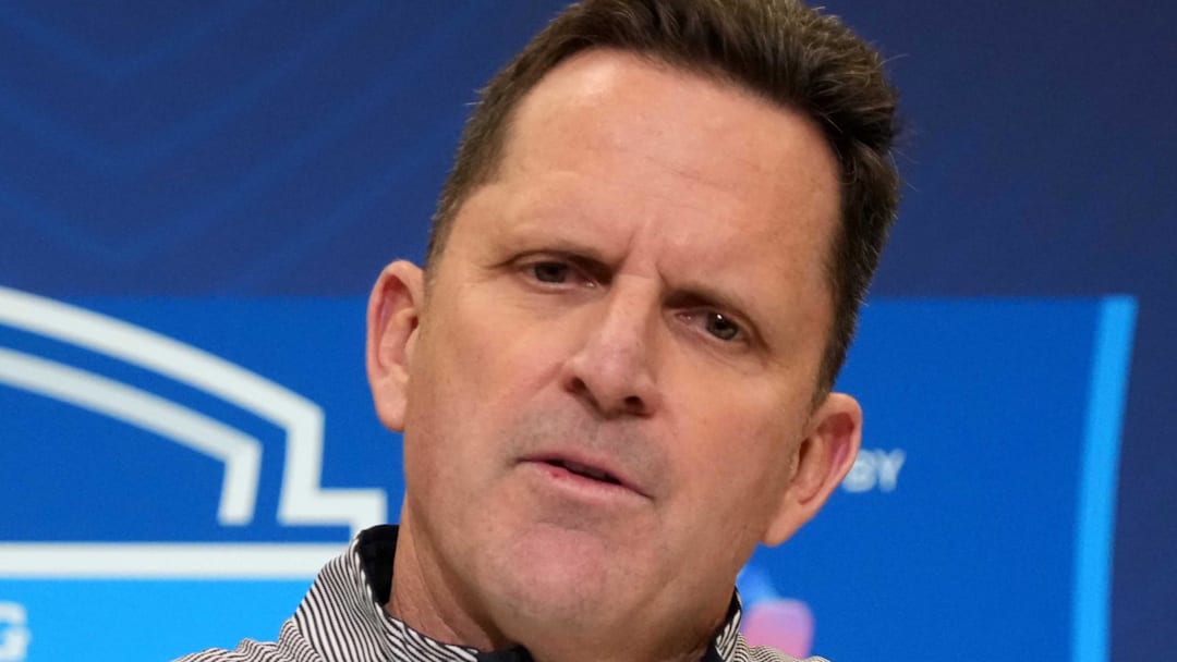 Feb 25, 2025; Indianapolis, IN, USA; Denver Broncos general manager George Paton speaks during the NFL Scouting Combine at the Indiana Convention Center. Mandatory Credit: Kirby Lee-Imagn Images