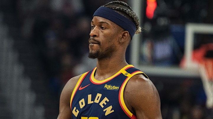 Mar 15, 2025; San Francisco, California, USA; Golden State Warriors forward Jimmy Butler III (10) at Chase Center. Mandatory Credit: Neville E. Guard-Imagn Images