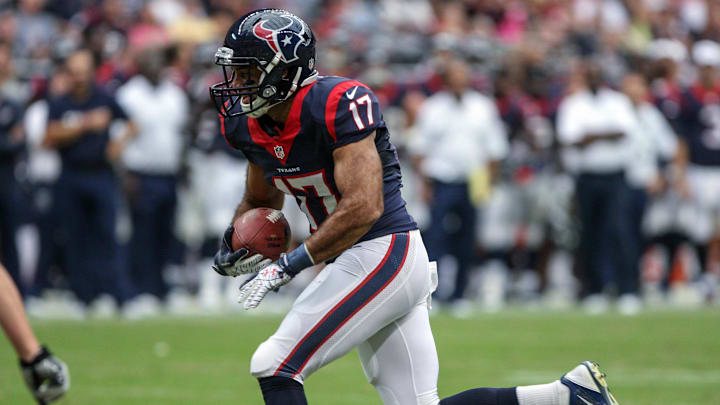 Aug 25, 2013; Houston, TX, USA; Houston Texans wide receiver Alec Lemon (17) makes a reception during the third quarter against the New Orleans Saints at Reliant Stadium. Mandatory Credit: Troy Taormina-Imagn Images Aug 25, 2013; Houston, TX, USA; Houston Texans wide receiver Alec Lemon (17) makes a reception during the third quarter against the New Orleans Saints at Reliant Stadium. Mandatory Credit: Troy Taormina-Imagn Images