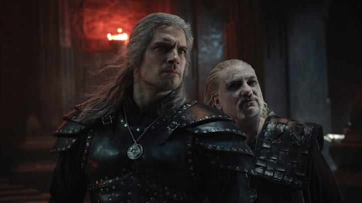 Geralt of Rivia (Henry Cavill) and Vesemir (Kim Bodnia) in The Witcher season 2.