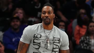 Apr 10, 2022; Denver, Colorado, USA; Los Angeles Lakers center Dwight Howard (39) during the second half against the Denver Nuggets at Ball Arena. Mandatory Credit: Ron Chenoy-Imagn Images