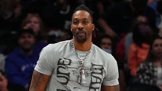 Apr 10, 2022; Denver, Colorado, USA; Los Angeles Lakers center Dwight Howard (39) during the second half against the Denver Nuggets at Ball Arena. Mandatory Credit: Ron Chenoy-Imagn Images