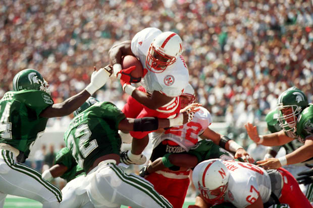 Nebraska running back Lawrence Phillips scores against Michigan State in 1995