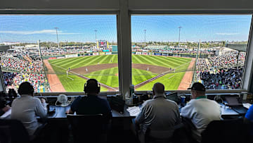 The ABS operator sits in the press box at LECOM Park during a spring training game between the Pittsburgh Pirates and Philadelphia Phillies on Friday, Mar. 7, 2025. Major League Baseball is testing an Automated Ball-Stike (ABS) challenge system at select spring training parks. The system allows players to challenge a limited number of ball/stike calls during a game. Calls can be overturned if the pitch tracking technology shows an umpire got a call wrong.
