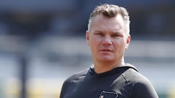 Aug 4, 2024; Pittsburgh, Pennsylvania, USA;  Pittsburgh Pirates general manager Ben Cherington looks on before the game against the Arizona Diamondbacks at PNC Park. Mandatory Credit: Charles LeClaire-Imagn Images