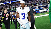 Dallas Cowboys wide receiver George Pickens smiles after the game against the Philadelphia Eagles.