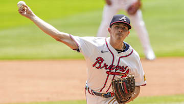 Apr 11, 2024; Cumberland, Georgia, USA; Atlanta Braves starting pitcher Allan Winans (72) pitches against the New York Mets during the first inning at Truist Park. Mandatory Credit: Dale Zanine-Imagn Images