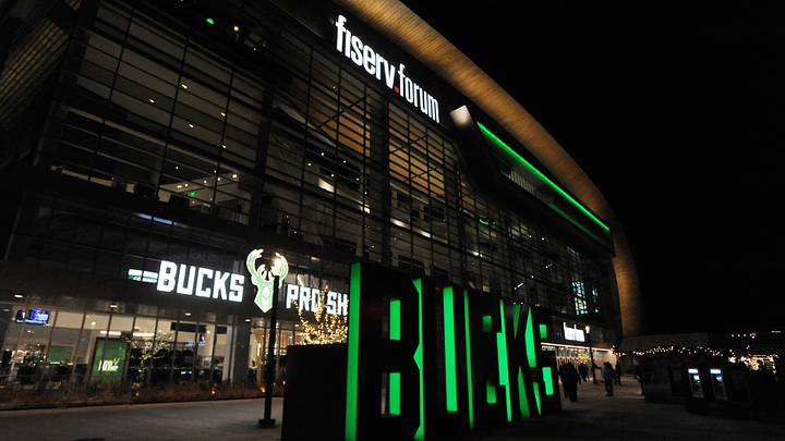 Dec 2, 2019; Milwaukee, WI, USA; The exterior of Fiserv Forum is seen before a game between the New York Knicks and the Milwaukee Bucks. Mandatory Credit: Michael McLoone-USA TODAY Sports