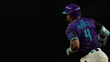 Sep 19, 2025; Phoenix, Arizona, USA;  Arizona Diamondbacks infielder Ketel Marte (4) after hitting a home run in the first inning against the Philadelphia Phillies at Chase Field. Mandatory Credit: Allan Henry-Imagn Images