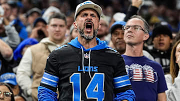 Detroit Lions fans cheer on against the Washington Commanders during the second half of the NFC divisional round at Ford Field in Detroit on Saturday, Jan. 18, 2025.