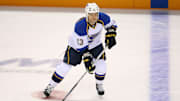 St. Louis Blues right wing Dan Hinote before the game against the San Jose Sharks.