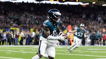 Feb 9, 2025; New Orleans, LA, USA; Philadelphia Eagles safety C.J. Gardner-Johnson (8) against the Kansas City Chiefs during Super Bowl LIX at Ceasars Superdome. Mandatory Credit: Mark J. Rebilas-Imagn Images