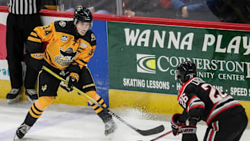 Green Bay Gamblers forward Will Zellers (34) skates with the puck against the Waterloo Black Hawks on Saturday, January 25, 2025, at the Resch Center in Ashwaubenon, Wis. Waterloo won the game, 6-3.
Tork Mason/USA TODAY NETWORK-Wisconsin