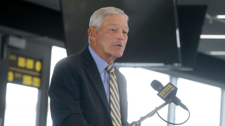 Iowa Football Head Coach Kirk Ferentz speaks during a press conference Friday, Aug. 9, 2024 in Iowa City, Iowa.