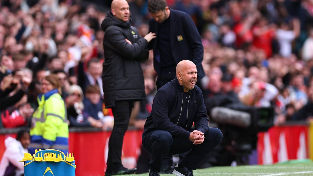 Arne Slot looks on. Manchester United v Liverpool - Premier League