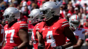 April 13, 2024; Columbus, Ohio, USA; 
Ohio State Buckeyes wide receiver Jeremiah Smith (4) competes during the first half of the LifeSports spring football game at Ohio Stadium on Saturday.