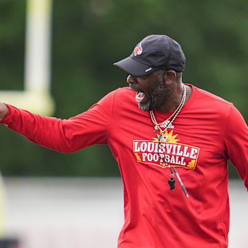 Louisville Cardinals Ron English, co-Defensive Coordinator/Secondary, during a recent practice on August 4, 2025 before the start of the 2025 football season.