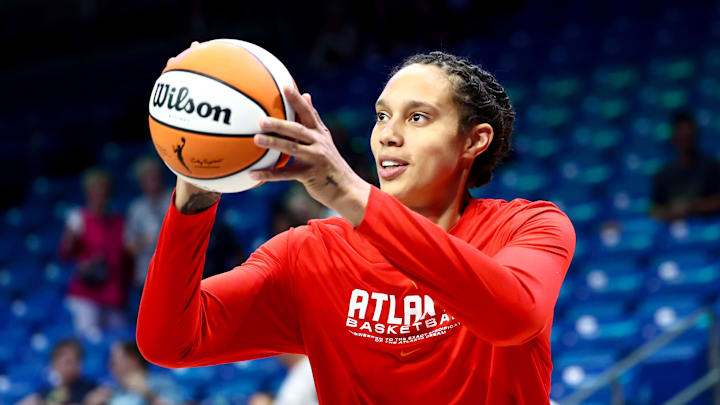 Jul 30, 2025; Arlington, Texas, USA; Atlanta Dream center Brittney Griner (42) warms up before the game against the Dallas Wings at College Park Center. Mandatory Credit: Kevin Jairaj-Imagn Images Jul 30, 2025; Arlington, Texas, USA; Atlanta Dream center Brittney Griner (42) warms up before the game against the Dallas Wings at College Park Center. Mandatory Credit: Kevin Jairaj-Imagn Images