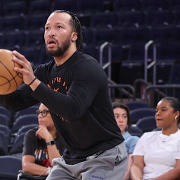 New York Knicks guard Jalen Brunson warms up prior to game five of first round for the NBA Playoffs. Mandatory Credit: Wendell Cruz-Imagn Images