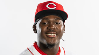 Feb 18, 2025; Goodyear, AZ, USA; Cincinnati Reds outfielder Hector Rodriguez poses for a portrait during Media Day at the Cincinnati Reds Development Complex. Mandatory Credit: Mark J. Rebilas-Imagn Images