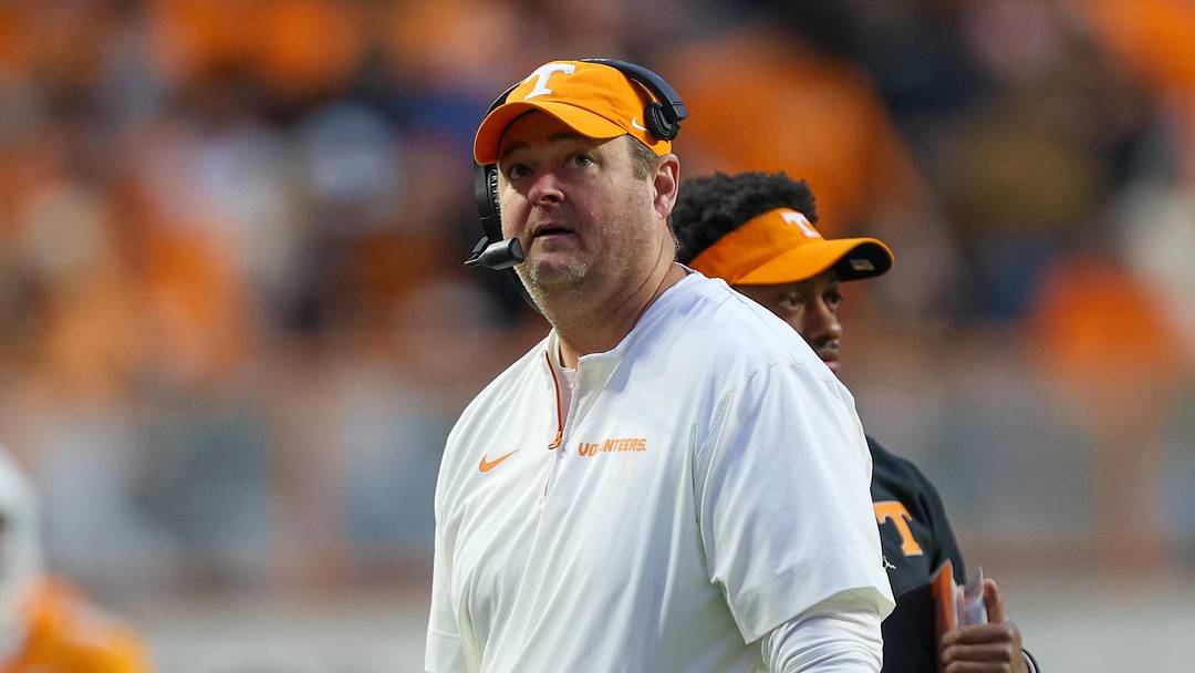 Nov 29, 2025; Knoxville, Tennessee, USA;  Tennessee Volunteers head coach Josh Heupel during the first half against the Vanderbilt Commodores at Neyland Stadium. Mandatory Credit: Randy Sartin-Imagn Images