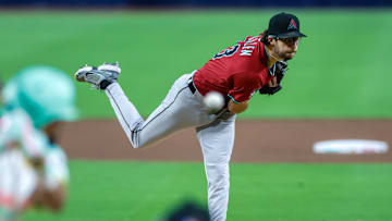 Sep 26, 2025; San Diego, California, USA; Arizona Diamondbacks starting pitcher Zac Gallen (23) throws a pitch during the first inning against the San Diego Padres at Petco Park. Mandatory Credit: David Frerker-Imagn Images