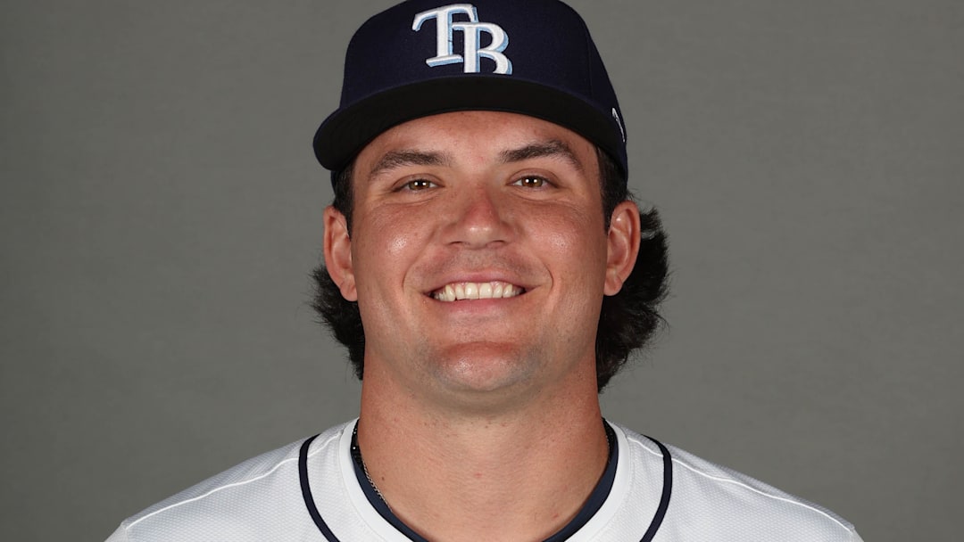 Tampa Bay Rays infielder Bob Seymour (90) poses for a photo during media day on Feb. 17, 2025, in Port Charlotte, Fla.