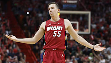 Dec 25, 2023; Miami, Florida, USA; Miami Heat forward Duncan Robinson (55) : Rhona Wise-Imagn Images