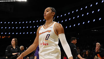 Jun 1, 2025; Los Angeles, California, USA;  Phoenix Mercury forward Satou Sabally (0) enters the court during players introduction prior to a game against the Los Angeles Sparks at Crypto.com Arena. Mandatory Credit: Kiyoshi Mio-Imagn Images