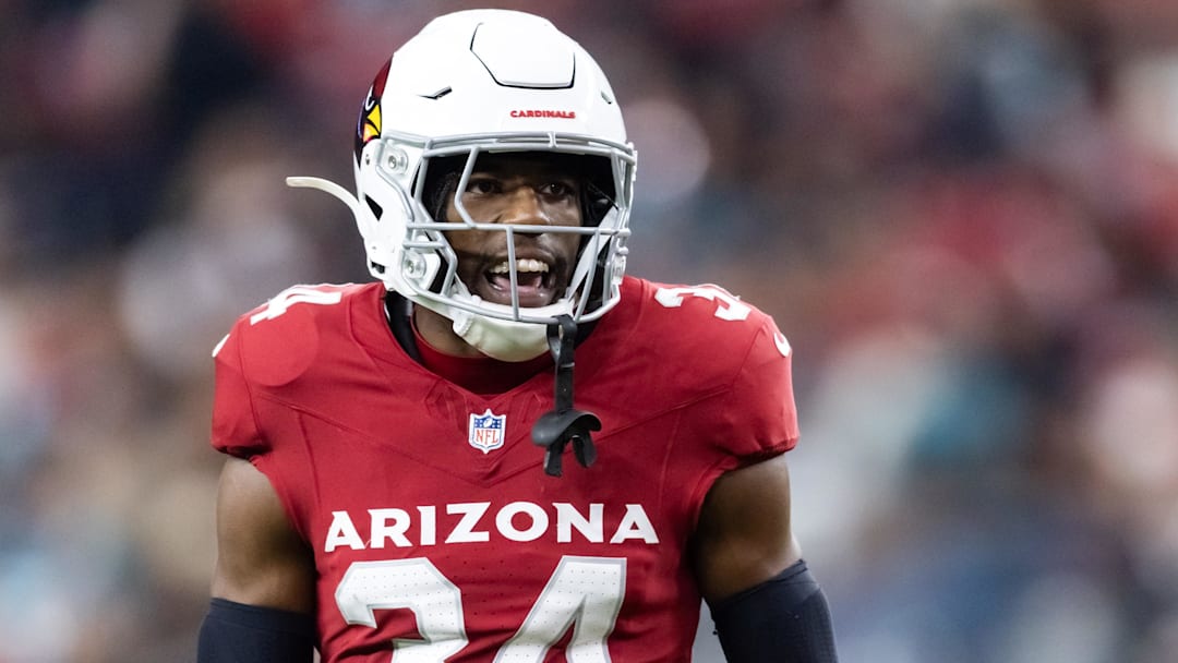 Nov 23, 2025; Glendale, Arizona, USA; Arizona Cardinals safety Jalen Thompson (34) against the Jacksonville Jaguars at State Farm Stadium.