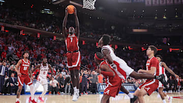 Nov 8, 2025; New York, New York, USA;  Alabama Crimson Tide forward Taylor Bol Bowen (7) grabs a rebound in the second half against the St. John's Red Storm at Madison Square Garden. 