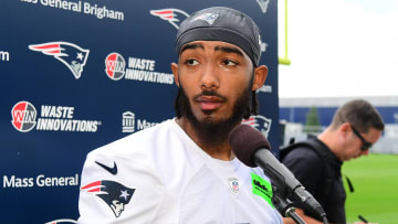 Jun 12, 2024; Foxborough, MA, USA;  New England Patriots wide receiver Ja'Lynn Polk (1) speaks to the media during press availability at minicamp at Gillette Stadium.  Mandatory Credit: Eric Canha-USA TODAY Sports